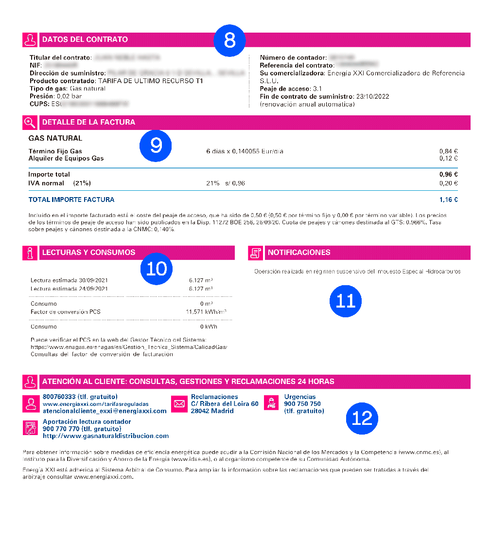 Imagen página 1 factura de gas de Energía XXI
