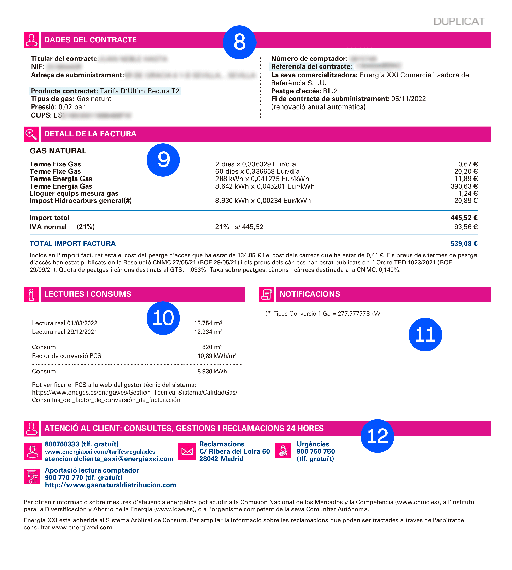 Imatge pàgina 2 factura de gas d´Energia XXI